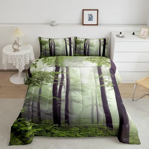 Vista 17 de Erosebridal Juego de ropa de cama con inserto de edredón de árbol brumoso para temporada de otoño, juego de edredón místico con niebla y naturaleza