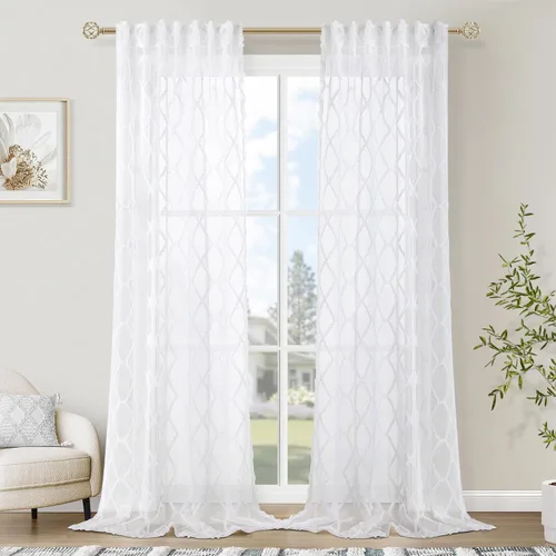 Vista 17 de Cortinas transparentes negras Hokibero de 96 pulgadas de largo, juego de 2 paneles con pestaña trasera, filtro de luz, cortinas