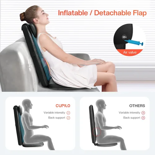 Vista 2 de CuPiLo - Masajeador de espalda para alivio del dolor de tejido profundo - Almohada de masaje Shiatsu para silla de espalda con calor, respaldo