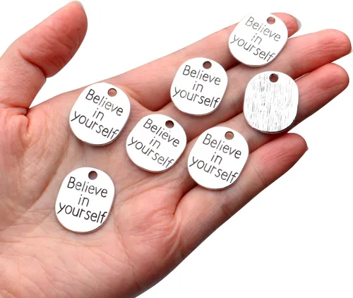 Vista 7 de Aylifu Dijes inspiradores con palabras, 30 piezas de colgantes de letras grabadas con mensaje grabado, cuentas de suministros de manualidades