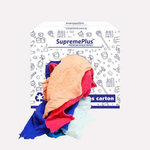 Vista 2 de Trapos de limpieza de camisetas de color reciclado (caja de 600 libras de palé de 60 x 10 libras) en trapos de algodón de color caja, perfectos