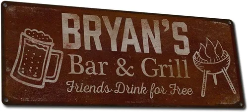 Vista 29 de Adam's Bar and Grill Friends Drink for Free, cartel de aluminio de 5.75 x 15.5 pulgadas, accesorios personalizados para bar y decoración de pared