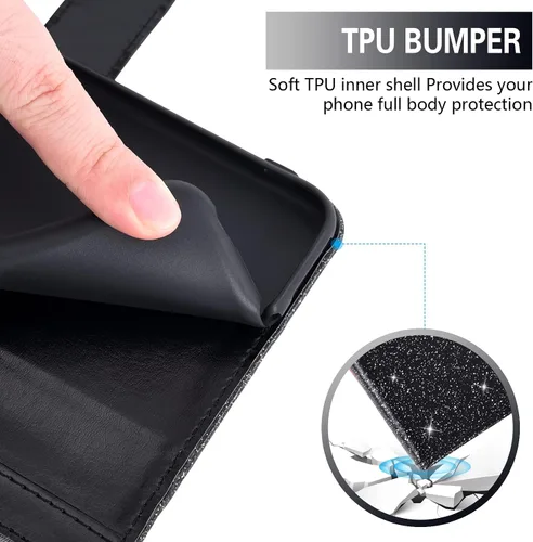 Vista 6 de Asuwish Funda para teléfono para chilaca con protector de pantalla y accesorios para celular, ranura para tarjetero, función atril, protector