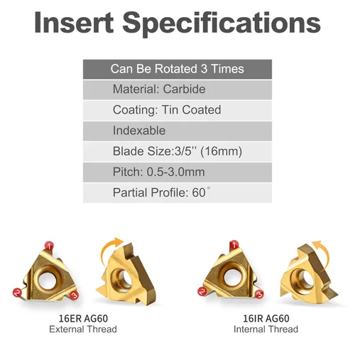 Vista 3 de Herramientas de corte de torno de metal – 1/2" y 5/8" soporte para herramientas de roscado barras de mandrinar con 10 piezas de insertos de carburo