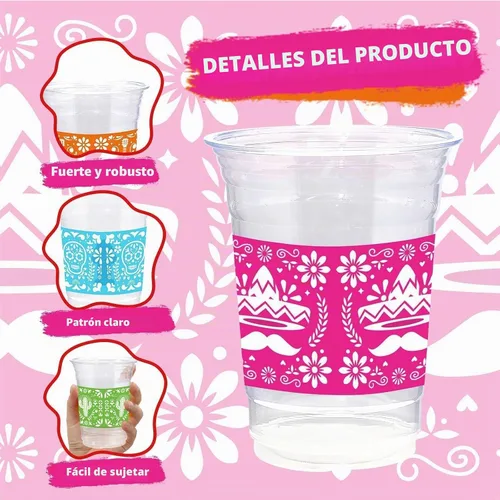Vista 3 de 100 vasos de plástico para fiesta mexicana de 16 onzas