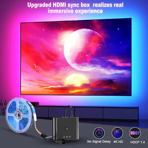 Vista 5 de Kit de retroiluminación LED para TV inteligente con caja de sincronización HDMI 4K30Hz, luces LED de TV de 16.4 pies para 55-75 pulgadas, tira