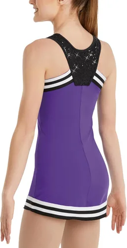 Vista 2 de Balera Vestido de mujer estilo espalda cruzada para baile ribete a rayas con leotardo adjunto