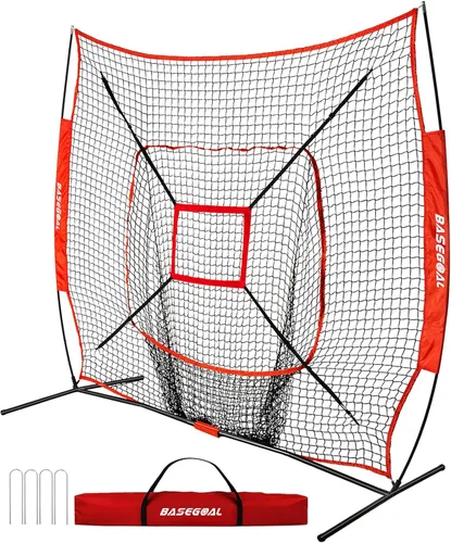 Vista 8 de BaseGoal 7x7ft Baseball Practice Net & Strike Zone,Portable with Carry Bag Baseball backstop net with 7-strand knotless durable polyester for