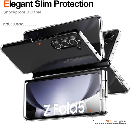 Vista 8 de Foluu Funda transparente para Samsung Galaxy Z Fold 5 con protector de pantalla frontal integrado, resistente a los arañazos, carcasa protectora
