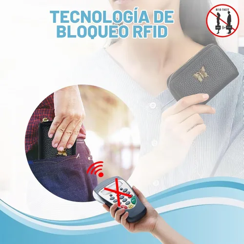 Vista 5 de imeetu Tarjetero RFID para mujer, cartera para tarjetas de visita (negro)