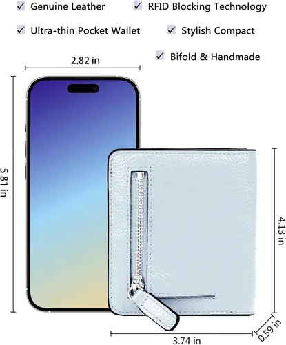 Vista 5 de BIG SALE-AINIMOER billetera de bolsillo pequeña con cremallera, plegable, compacta de cuero con bloqueo por identificación por radiofrecuencia