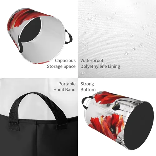 Vista 4 de Beautiful Poppy Flower Ink print Circular Hamper Waterproof Storage Bin Organizer Basket Laundry Hamper With Handles For Clothes Toys Small