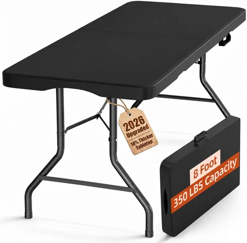 Vista 11 de Fenbeli Mesa plegable de 5 pies, parte superior de polietileno de alta Negro