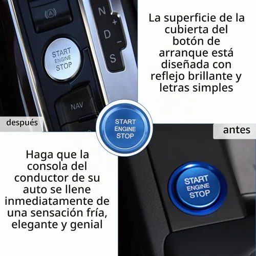 Vista 5 de Cubierta de botón de arranque para automóvil compatible con Audi, cubierta de aluminio para botón de arranque del motor con anillo de metal para Azul