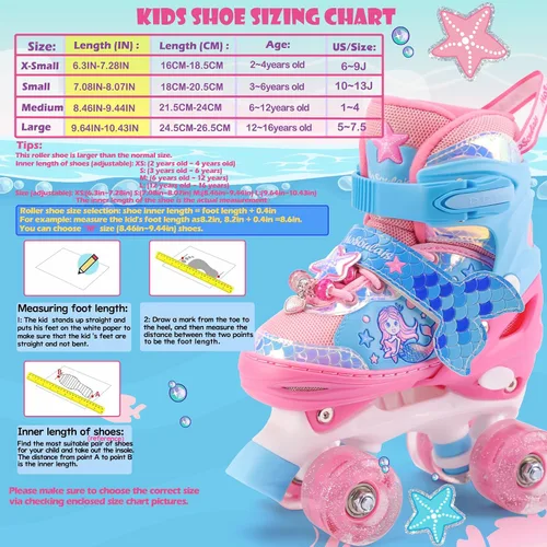 Vista 5 de Patines de Sirena para Niñas, MoSoulais 4 Tamaños Ajustables con Ruedas Iluminadas para Niños Pequeños, Patines para Mujeres Principiantes