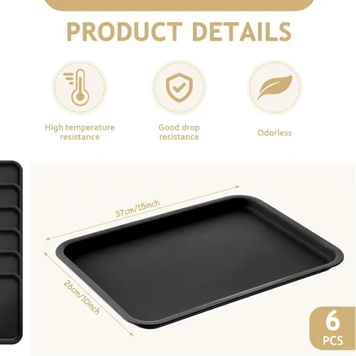 Vista 2 de Gerrii 6 bandejas de plástico de comida rápida a granel, bandeja para cafetería, bandeja para parrilla, bandeja de almuerzo escolar, bandeja Negro
