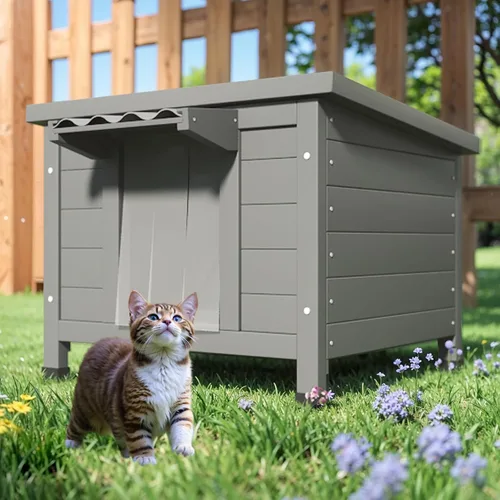 Vista 9 de TIMHAKA Casa para Gatos al Aire Libre, Refugio Aislado para Gatos Ferales de Interior Impermeable con Piso Elevado, Gran Recinto Exterior para Gatos