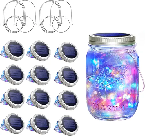 Vista 8 de SunKite Luces solares para tarros de masón, paquete de 12 unidades, 30 LED, impermeables, para frascos de luciérnaga, luces con ganchos