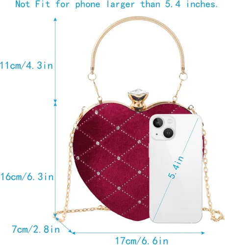 Vista 4 de Reberomantic Bolso de noche en forma de corazón Bolso de embrague de terciopelo Bolso de noche sólido