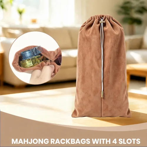 Vista 9 de Mahjong - Bolsa de terciopelo con 4 compartimentos protectores individuales marrón camello