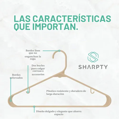 Vista 2 de Sharpty Perchas de Plástico Perchas para Ropa para Ropa, Armario, Abrigos y Camisas - Duraderas, Gruesas, Resistentes y que Ahorran Espacio