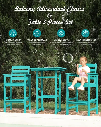 Vista 7 de SERWALL Juego de 2 sillas Adirondack altas Adirondack de gran tamaño, taburetes de bar con altura de barra para exteriores, juego de sillas