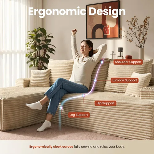 Vista 4 de ovios Sofá seccional Cloud de 96 pulgadas con chaise en forma de L, sofá modular moderno con asiento profundo, sofás tapizados para sala de estar