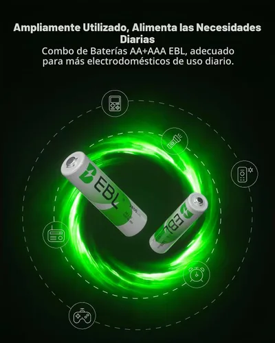 Vista 5 de EBL Pilas recargables AAA AA Combo, 4 AA 2800mAh con 4 AAA 1100mAh Baterías NiMH, sin mercurio, 1200 ciclos, voltaje estable de 1.2 V, ideal