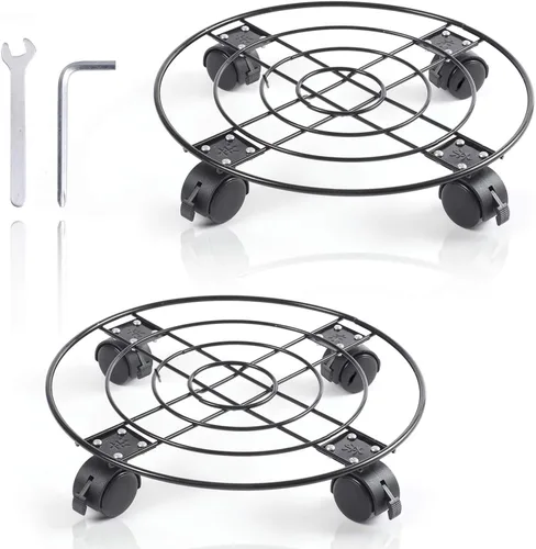 Vista 8 de Organizador para plantas con ruedas de hierro de metal resistente, soporte grande para plantas en maceta, para interiores y exteriores, jardín
