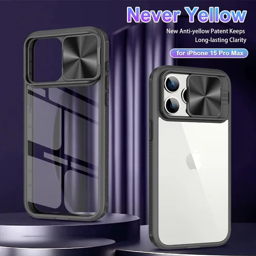 Vista 2 de WATACHE Funda compatible con iPhone 15 Pro con funda para cámara, 15 Pro Clear Case Slim Fit Protección a prueba de golpes Funda protectora de Negro