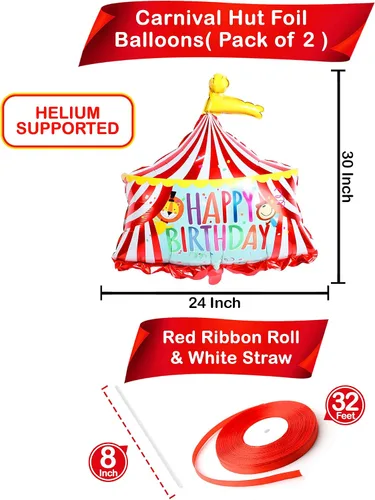Vista 5 de Globo de carpa de circo de carnaval y globo de león – grande, 30 pulgadas Decoraciones de fiesta temática de carnaval Globos de carnaval