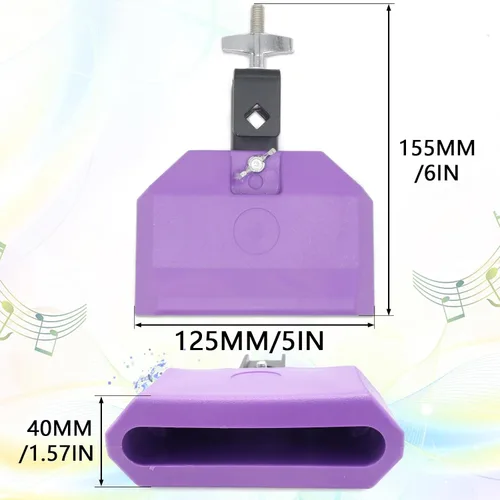 Vista 3 de Cashbeat Bloque de atasco de 5 pulgadas, bloque de percusión morado con soporte de montaje Latin Drum Percussion Instrument with Adjustable
