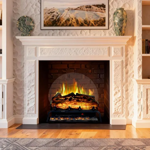 Vista 8 de Juego de troncos de chimenea eléctrica independiente WiFi de 24.5", calentador insertable de chimenea con temporizador de 9H, termostato, 6