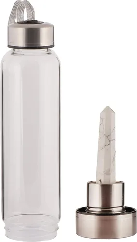 Vista 7 de GEMHUB Botella de agua de cristal Botella de elixir de cristal con varita de piedras preciosas de aventurina Cristal de aventurina verde