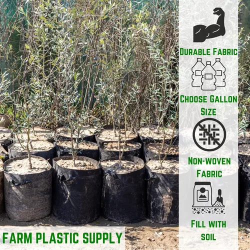Vista 2 de Farm Plastic Supply - Bolsas de cultivo de tela de 3 galones - (paquete de 10) - Macetas de tela no tejida con asas, bolsa de cultivo, bolsas