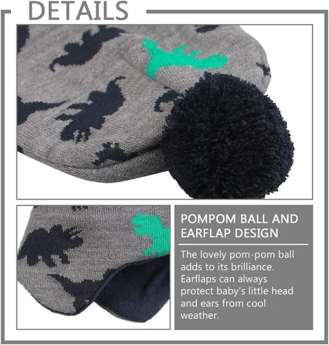 Vista 3 de Conjunto de bufanda de gorro de bebé de punto para invierno, cálido para niños y niñas, forro polar con pompón