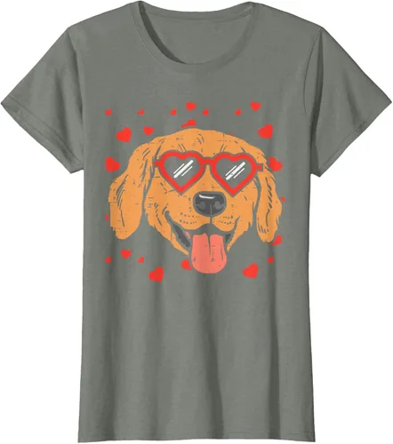 Vista 13 de Golden Retriever cara corazón gafas día de San Valentín perro regalo camiseta Negro