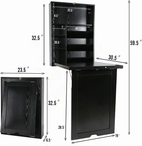 Vista 2 de YUSING Mesa Montada en la Pared, Escritorio Convertible Plegable Multifunción, Escritorio de Computadora para Oficina en Casa, Escritorio de Madera