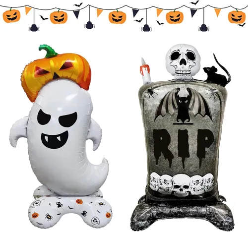Vista 9 de 5 globos inflables de murciélagos de Halloween con diseño de murciélagos negros, decoraciones inflables de Halloween, día de la muerte, globos