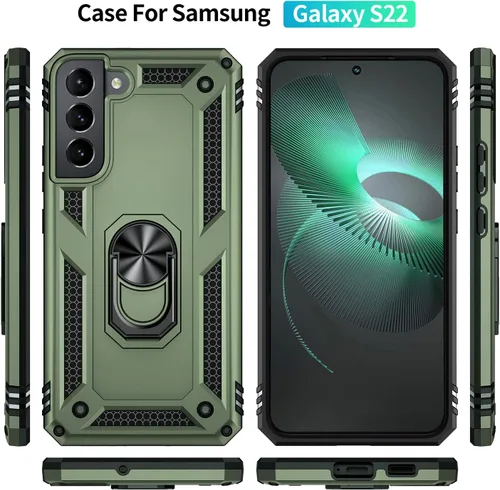 Vista 2 de ADDIT Funda S22 para Samsung Galaxy S22, con anillo de soporte, soporte ajustable, grado militar, protección resistente, a prueba de golpes