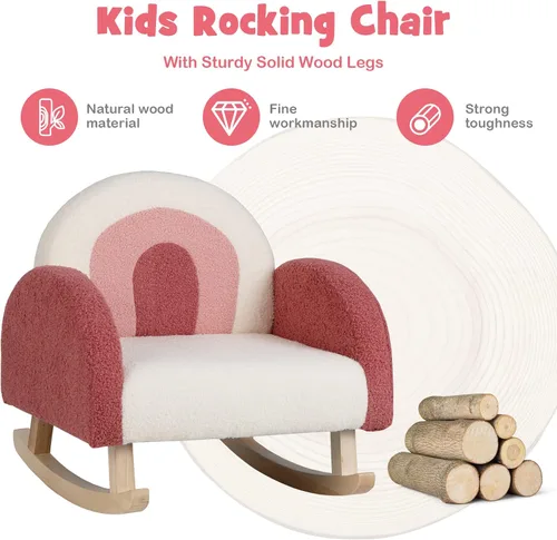 Vista 8 de Costzon Sofá para niños, mecedora para niños pequeños con marcos de madera maciza, tela de felpa, diseño antipuntas para habitación de niños