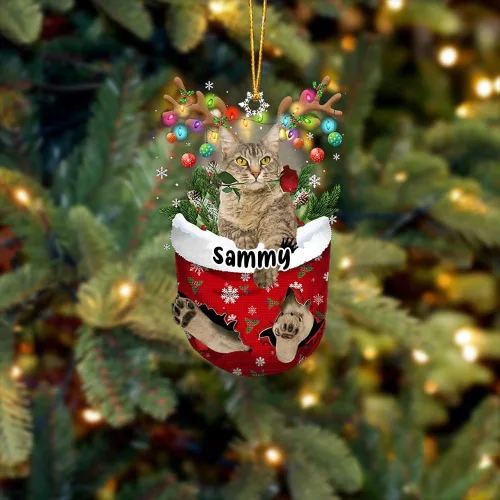 Vista 43 de Adorno personalizado de gato de rizo americano, adorno personalizado con nombre de mascota, colgante acrílico plano impreso en 2D, Papá Noel y gato