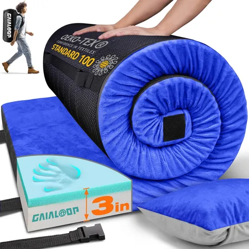 Vista 24 de GAIALOOP Colchón de Espuma Viscoelástica de 3 Pulgadas para Acampar, Almohadilla de Dormir de Doble Capa Gruesa para Coche, Tienda, Cama