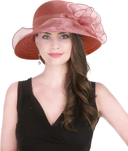 Vista 2 de Sombrero de tocado de organza para mujer, de ala ancha, para boda, fiesta de té