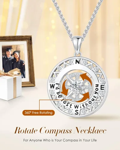 Vista 4 de ETEVON Regalos de graduación para ella 2023, collar de brújula chapado en oro de 14 quilates para mujeres y niñas, collar con colgante de graduación
