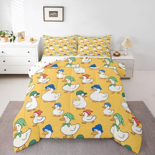 Vista 14 de Juego de ropa de cama tamaño individual para niñas y niños, juego de edredón de dibujos animados de animales y gatos, decoración de habitación