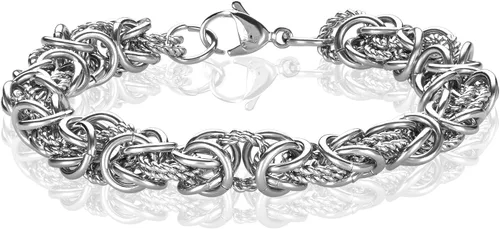 Vista 2 de ELYA Pulsera bizantina intrincada de acero inoxidable para mujer - 8", Acero inoxidable