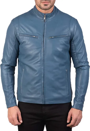 Vista 2 de MARDAMS Chaqueta Moto de cuero negro Hombres - 6 - Chaqueta de cuero Cafe Racer Chaqueta de cuero de piel de cordero real para hombre