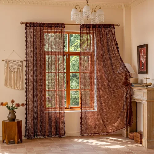 Vista 60 de YJ YANJUN - Cortinas de café boho, 24 pulgadas de largo, 2 paneles, cada una de 59" de ancho x 24" de largo, beige, con crochet, cortinas de cocina