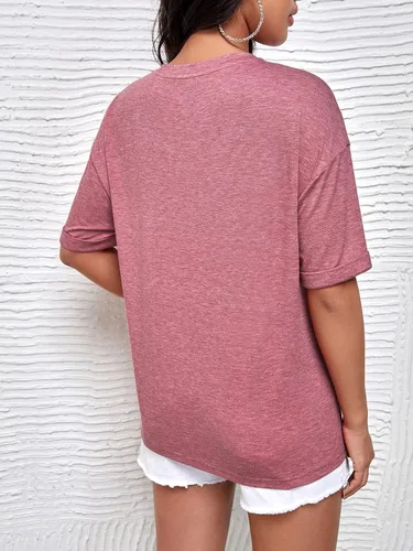 Vista 2 de Verdusa Camiseta holgada de manga corta con hombros caídos para mujer